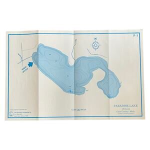 Vintage 1977 Paradise Lake Fishing Map‎ Cass County MI Sportsman Co